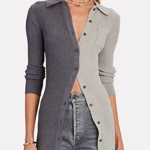 STAUD Two-Tone Gray Ribbed Sweater